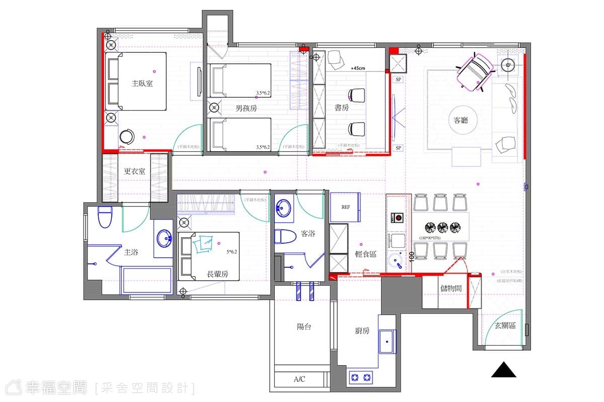 客變放大空間 描繪美式居所的療癒生活｜35坪｜4房、2廳、2衛